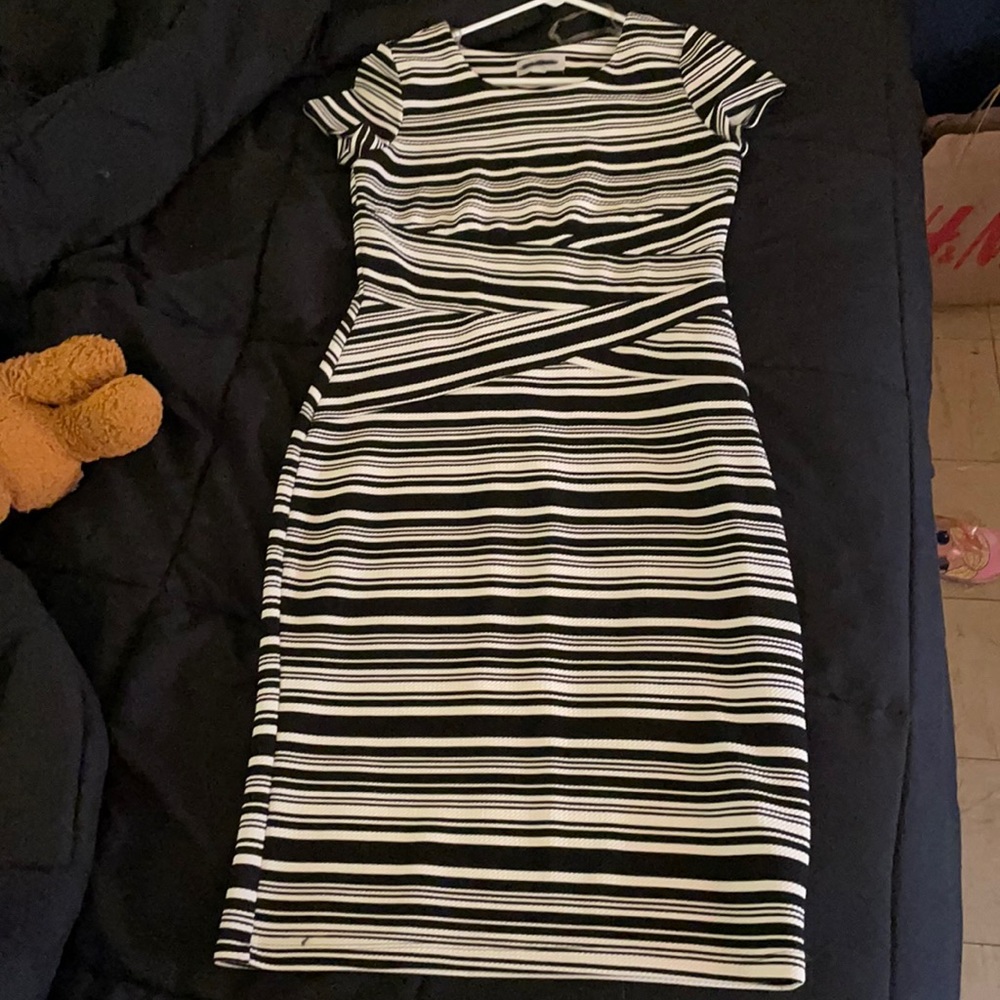 Black and white striped midi dress